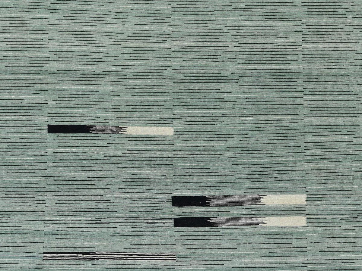 Kilim Flat-Weave hand-knotted wool rug in Green, 8'2" x 10'1" — SKU O060031 (view 2)
