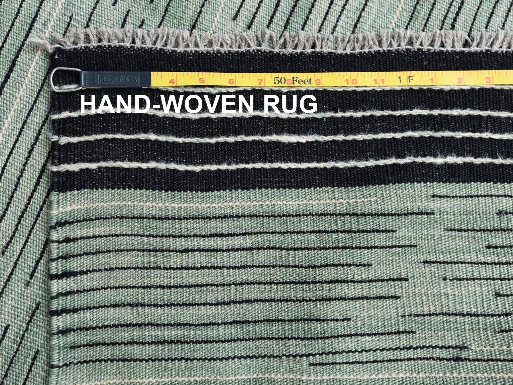 Kilim Flat-Weave hand-knotted wool rug in Green, 8'2" x 10'1" — SKU O060031 (view 6)