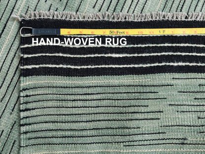 Kilim Flat-Weave hand-knotted wool rug in Green, 8'2" x 10'1" — SKU O060031 (view 6)