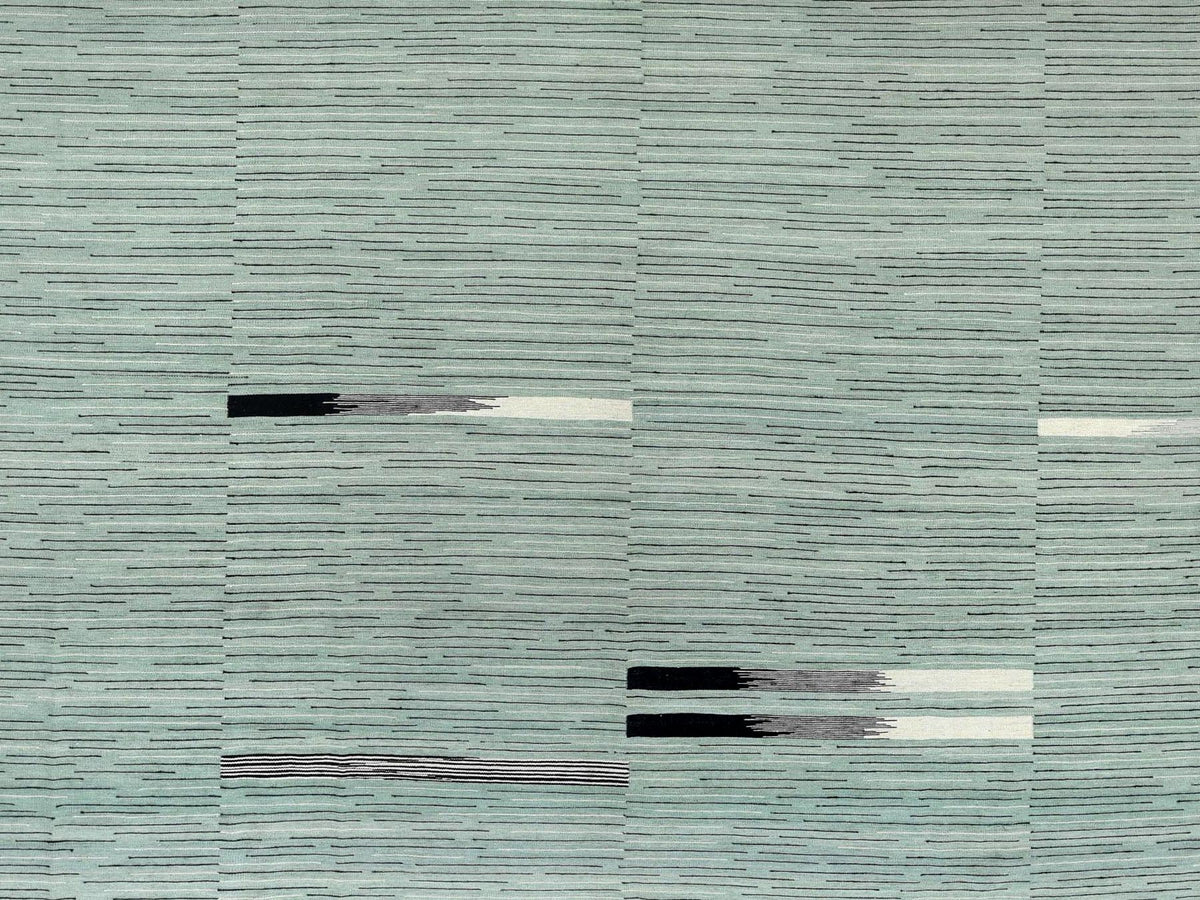 Kilim Flat-Weave hand-knotted wool rug in Green, 12'6" x 15' — SKU O060034 (view 2)