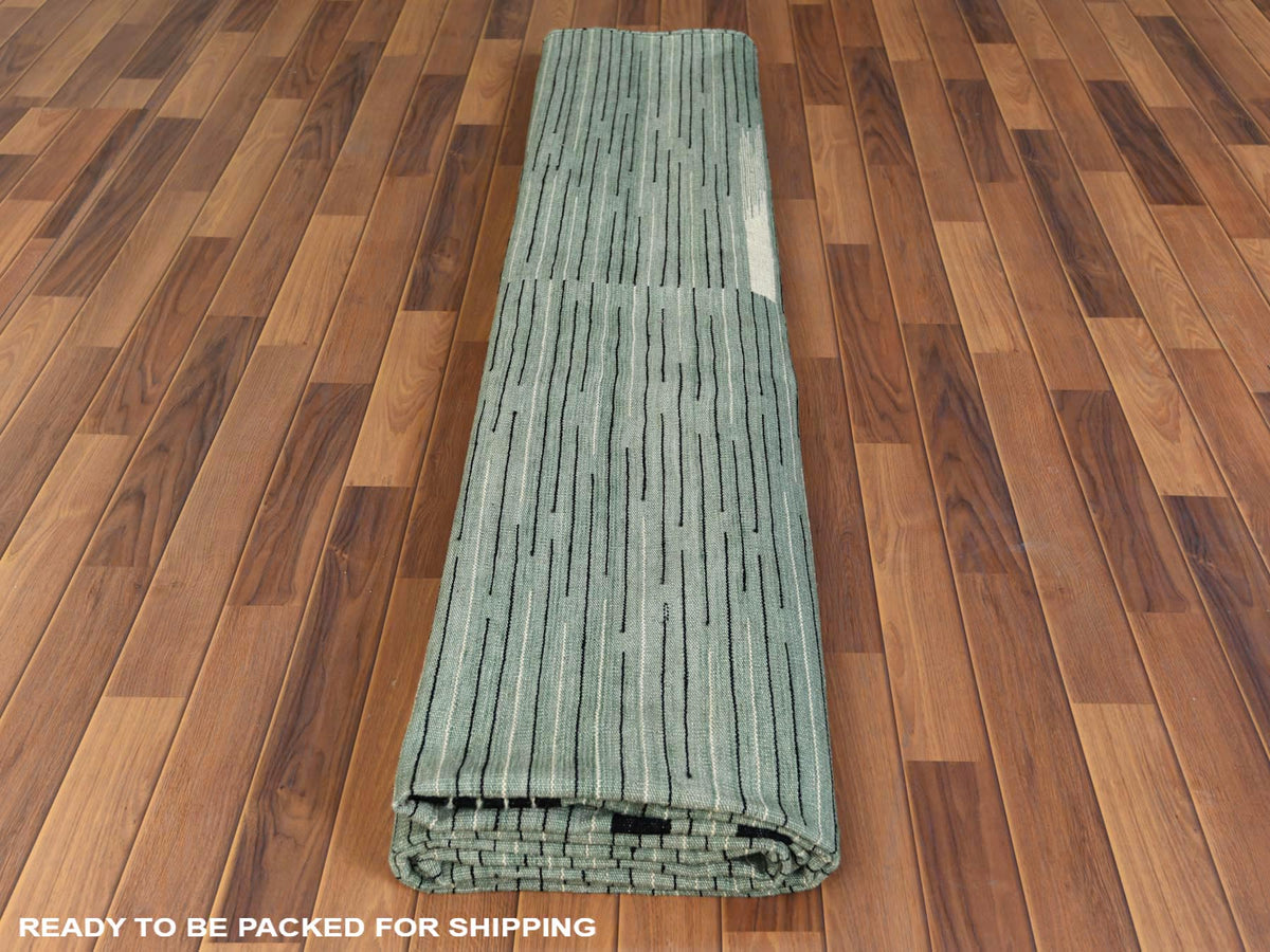 Kilim Flat-Weave hand-knotted wool rug in Green, 12'6" x 15' — SKU O060034 (view 5)