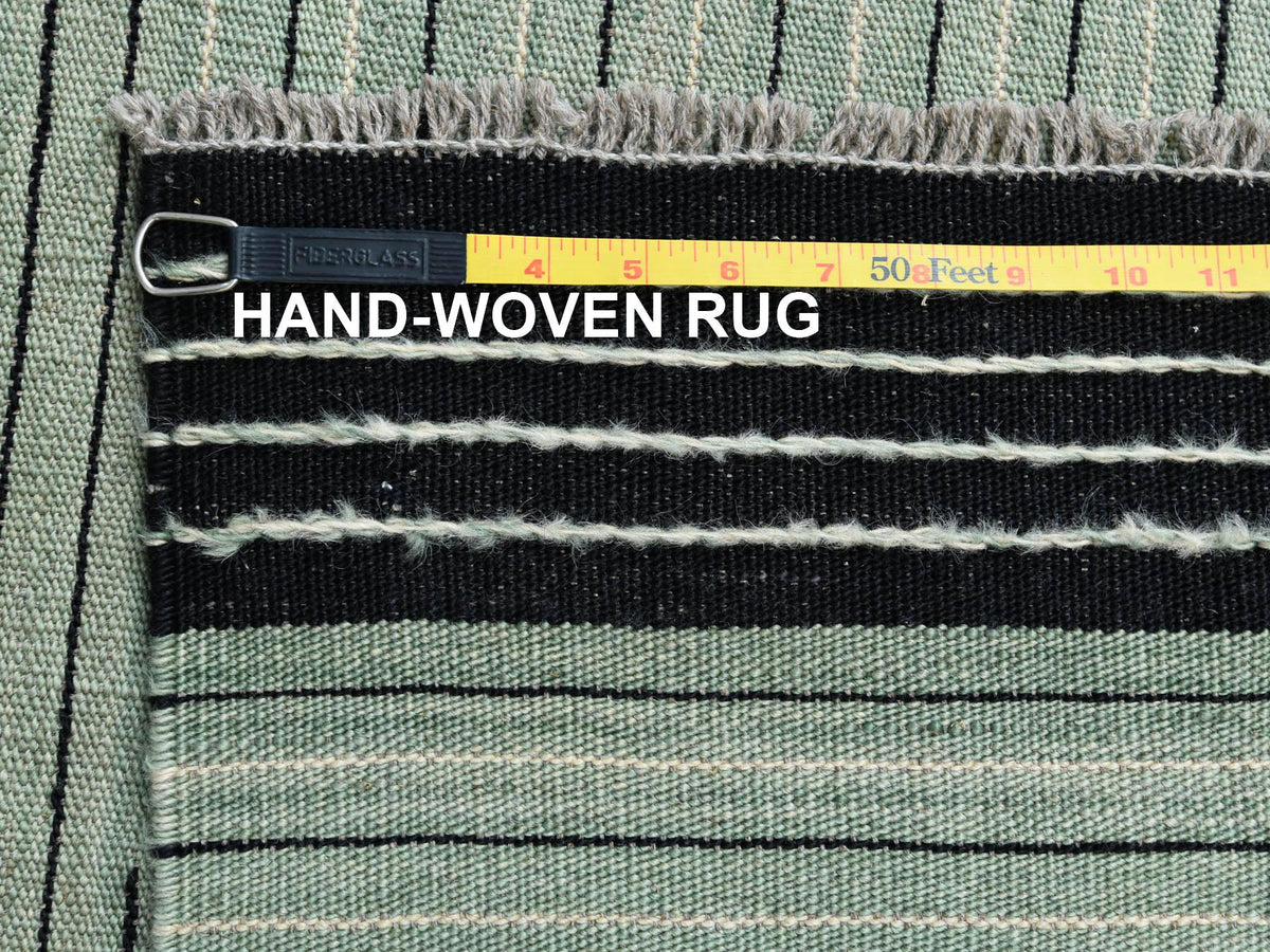 Kilim Flat-Weave hand-knotted wool rug in Green, 12'6" x 15' — SKU O060034 (view 6)