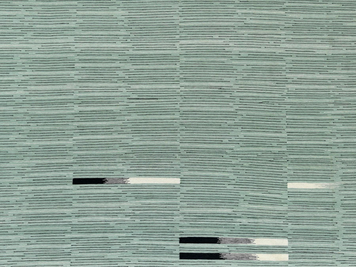 Kilim Flat-Weave hand-knotted wool rug in Green, 10'2" x 14' — SKU O060035 (view 2)