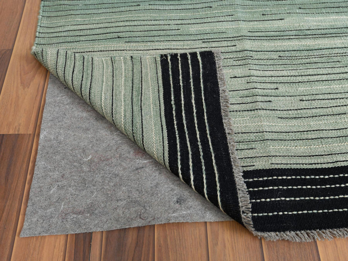 Kilim Flat-Weave hand-knotted wool rug in Green, 10'2" x 14' — SKU O060035 (view 3)