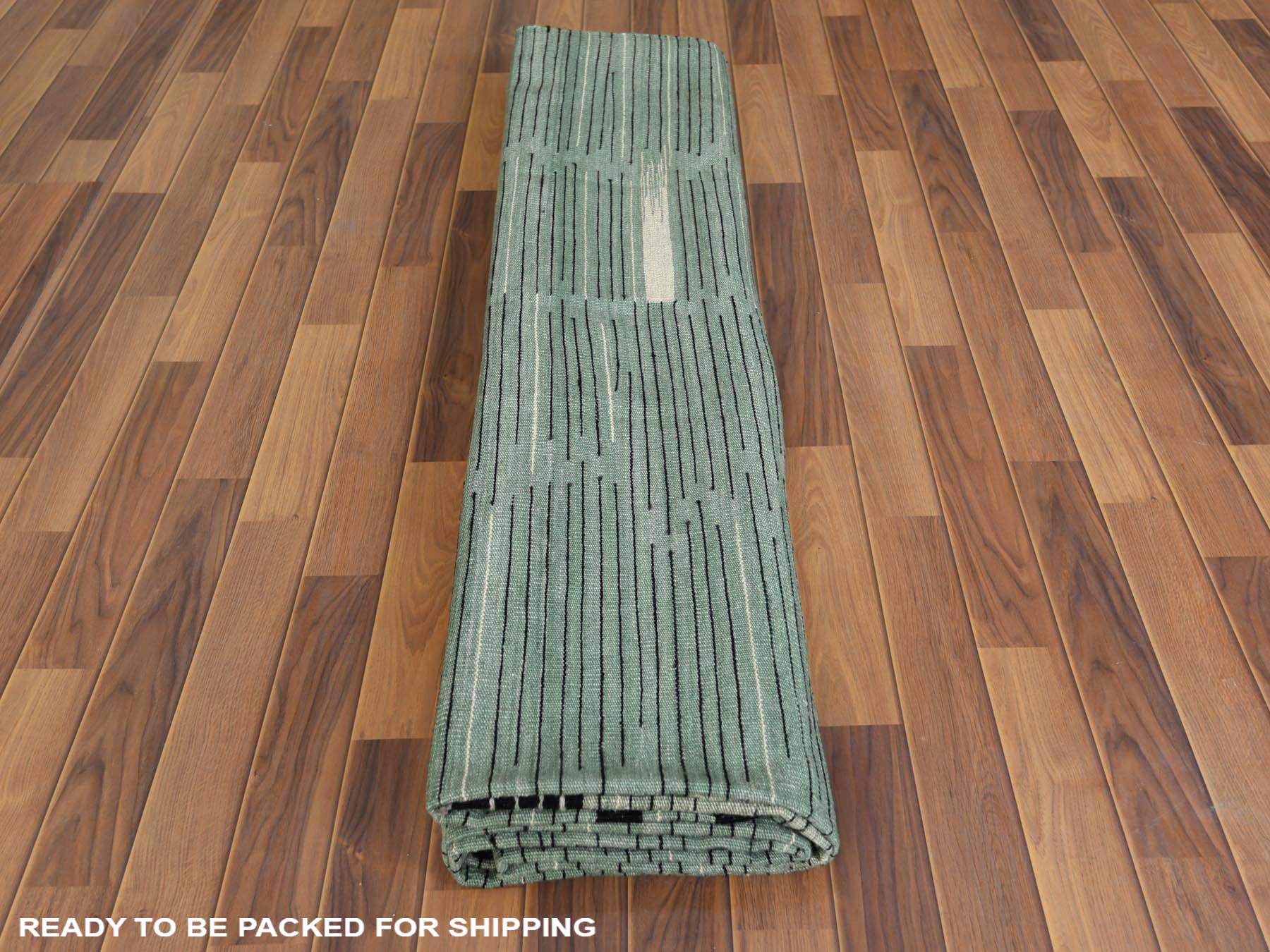 Kilim Flat-Weave hand-knotted wool rug in Green, 10'2" x 14' — SKU O060035 (view 5)