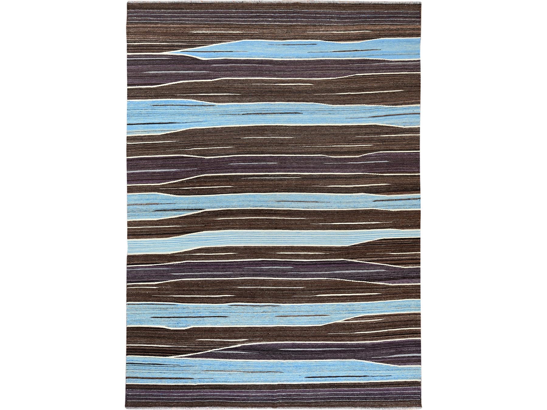 Kilim Flat-Weave hand-knotted wool rug in Brown, 9'6" x 12' — SKU O060036