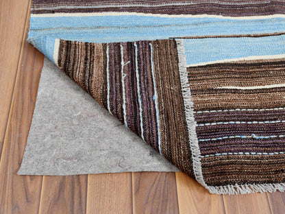 Kilim Flat-Weave hand-knotted wool rug in Brown, 9'6" x 12' — SKU O060036 (view 3)