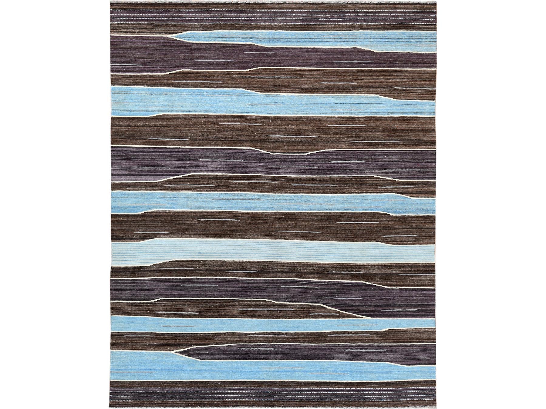 Kilim Flat-Weave hand-knotted wool rug in Brown, 8'2" x 10'1" — SKU O060038