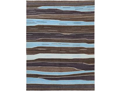 Kilim Flat-Weave hand-knotted wool rug in Brown, 8'3" x 10'2" — SKU O060039