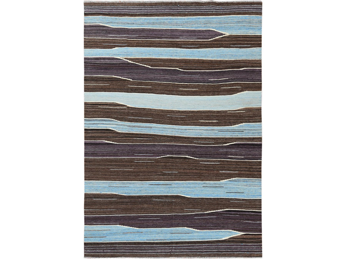 Kilim Flat-Weave hand-knotted wool rug in Brown, 6'3" x 9' — SKU O060040