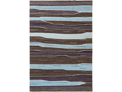 Kilim Flat-Weave hand-knotted wool rug in Brown, 6'3" x 9' — SKU O060040