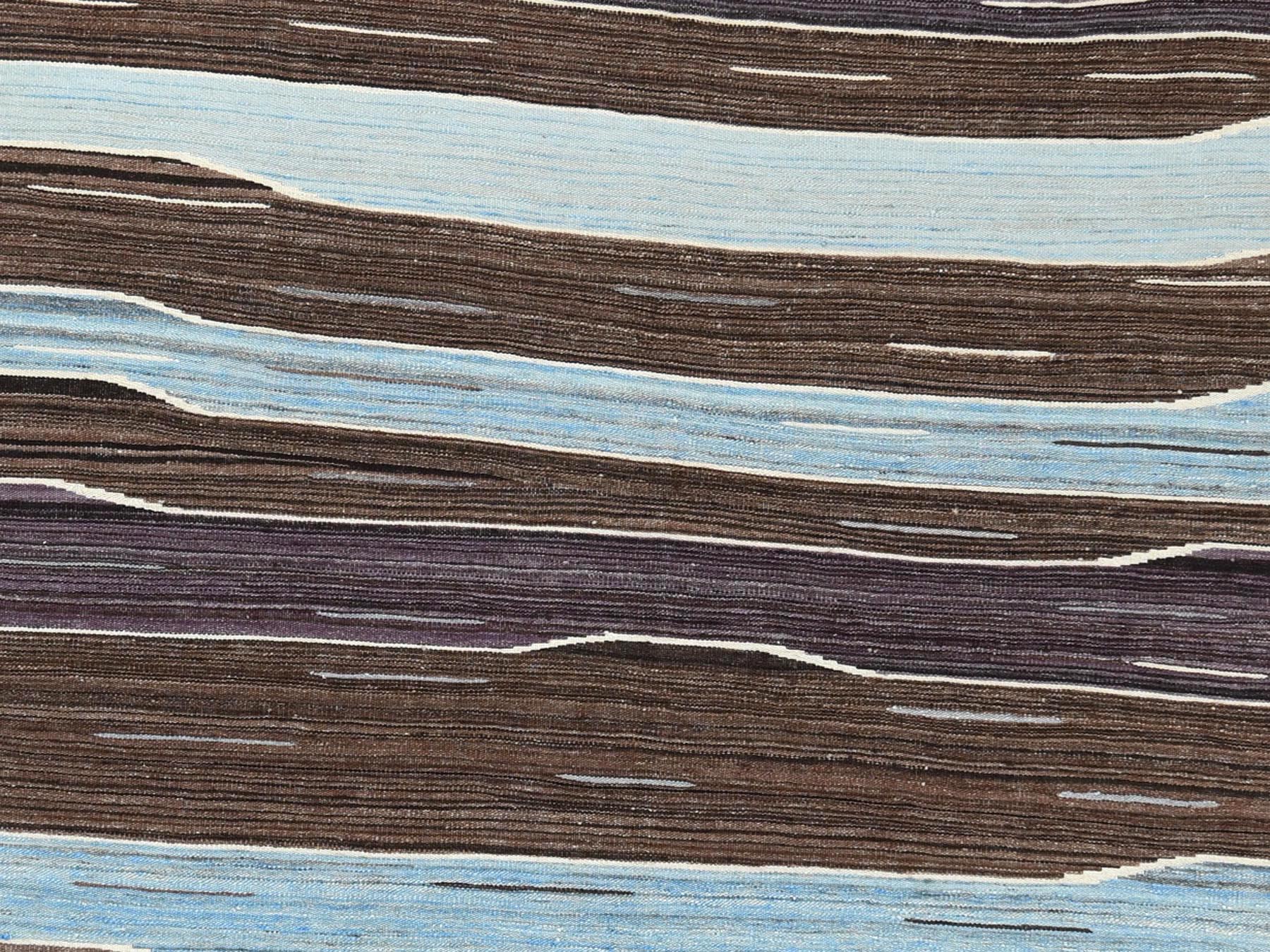 Kilim Flat-Weave hand-knotted wool rug in Brown, 6'3" x 9' — SKU O060040 (view 2)