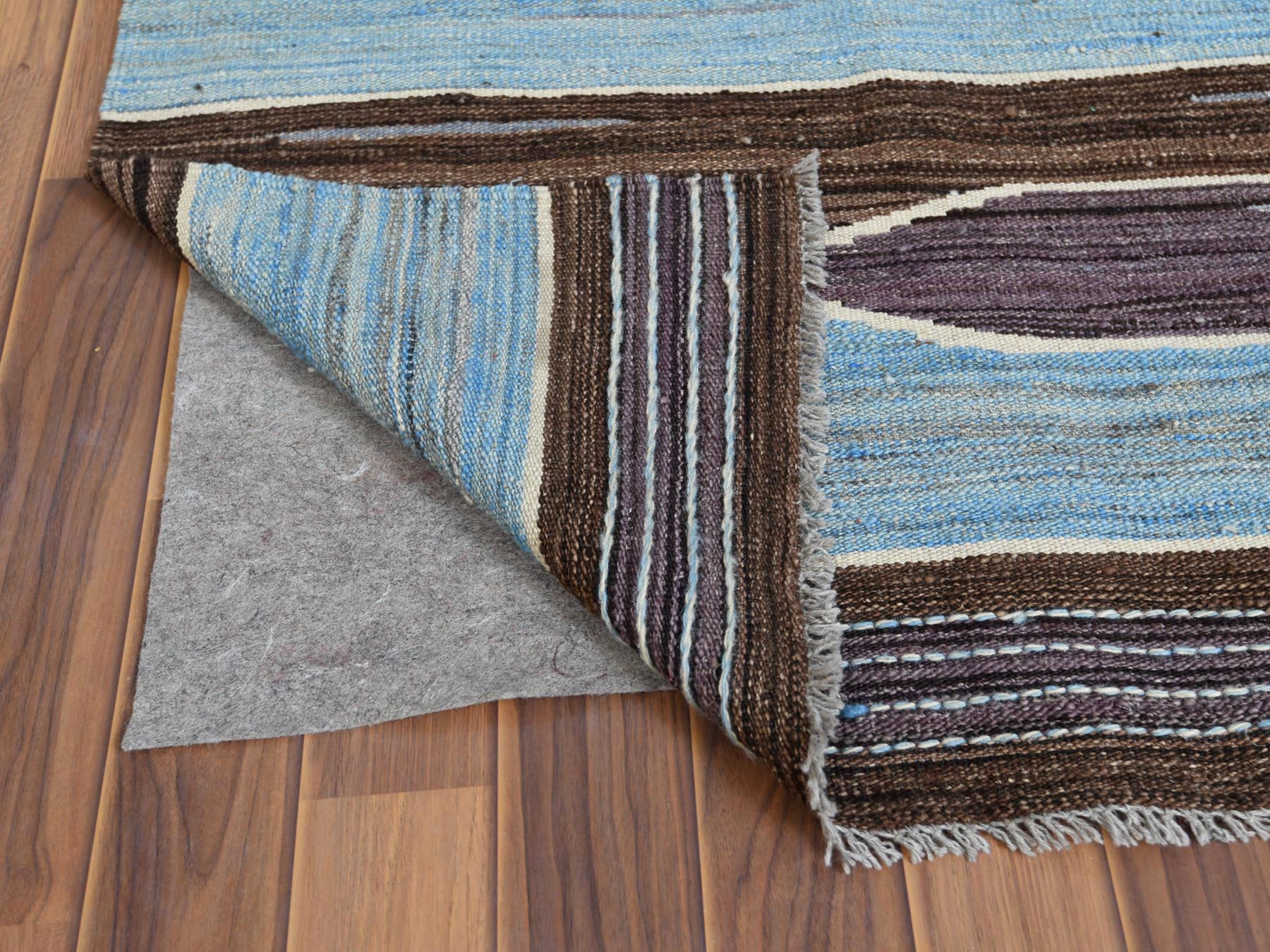 Kilim Flat-Weave hand-knotted wool rug in Brown, 6'3" x 9' — SKU O060040 (view 3)