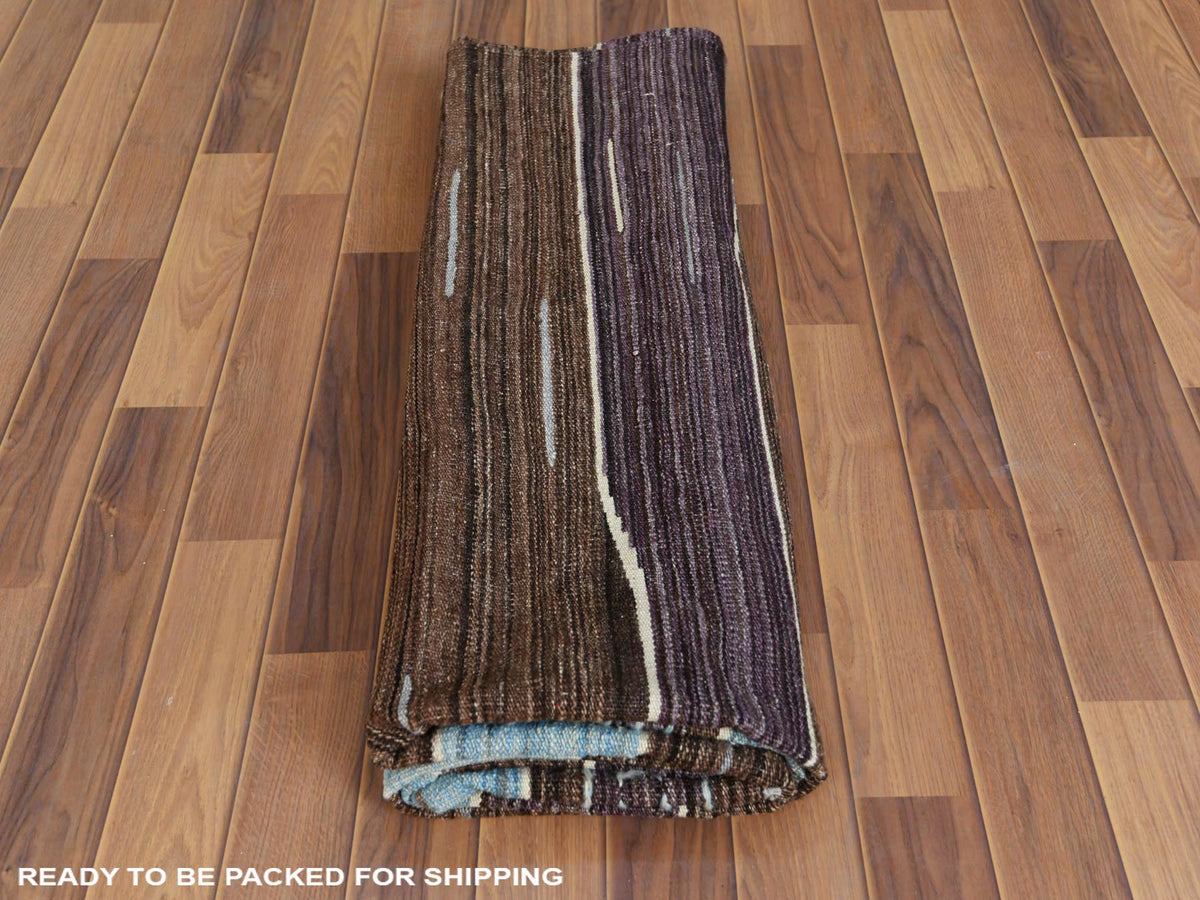 Kilim Flat-Weave hand-knotted wool rug in Brown, 6'3" x 9' — SKU O060040 (view 5)