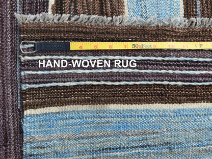 Kilim Flat-Weave hand-knotted wool rug in Brown, 6'3" x 9' — SKU O060040 (view 6)
