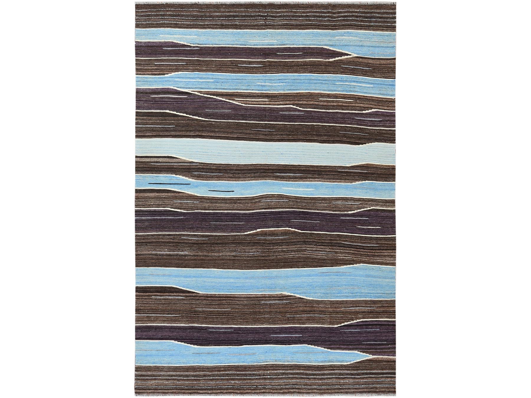 Kilim Flat-Weave hand-knotted wool rug in Brown, 6'4" x 9' — SKU O060041
