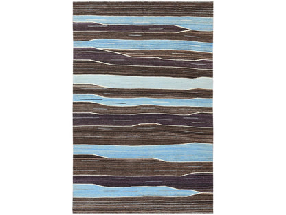 Kilim Flat-Weave hand-knotted wool rug in Brown, 6'4" x 9' — SKU O060041