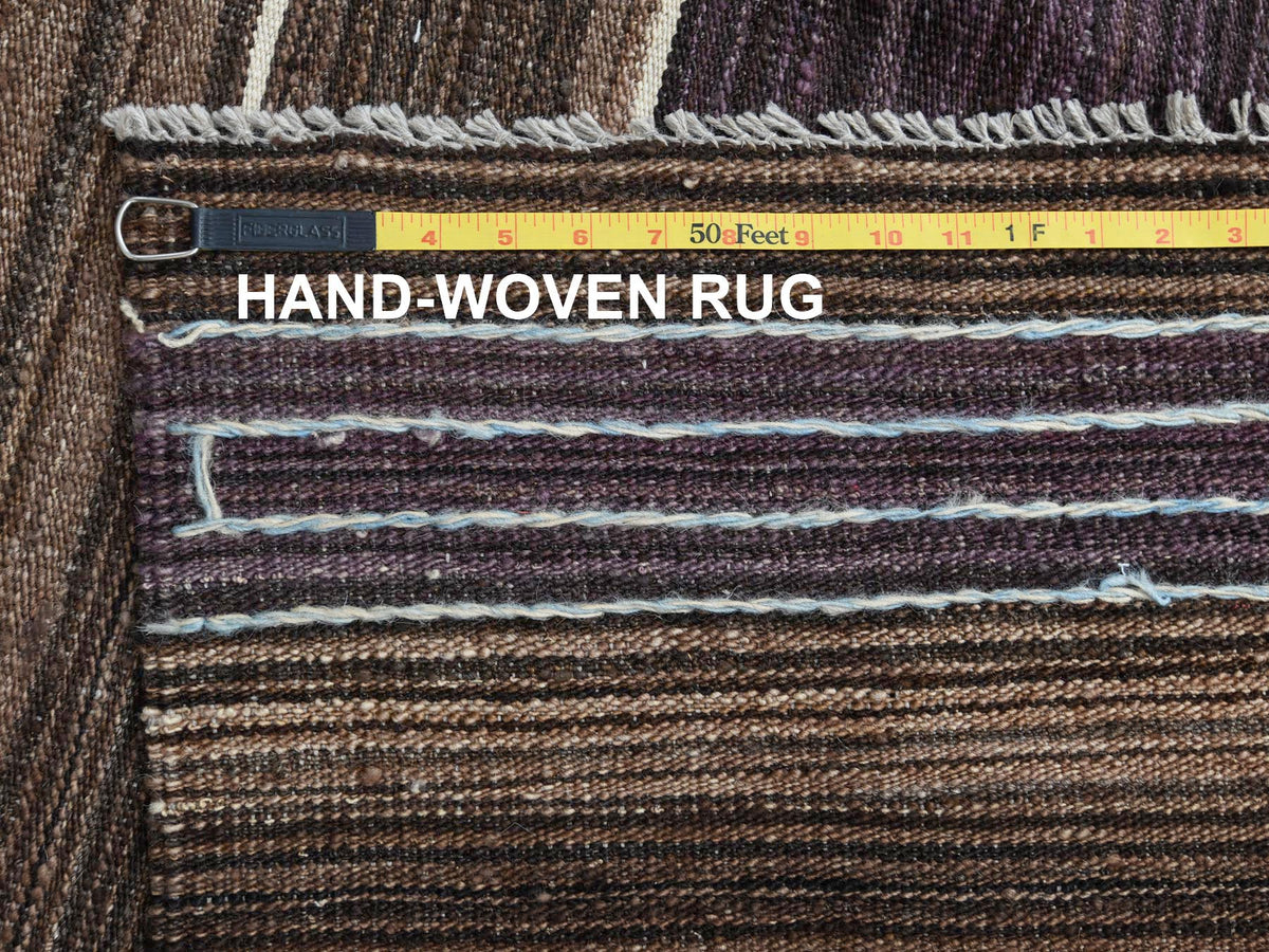 Kilim Flat-Weave hand-knotted wool rug in Brown, 10'5" x 14' — SKU O060042 (view 6)