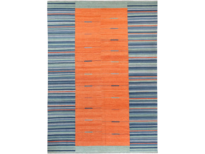 Orange 10'4" x 14'2" Flatweave / Kilim Hand woven Wool Rug - Sku: O060050