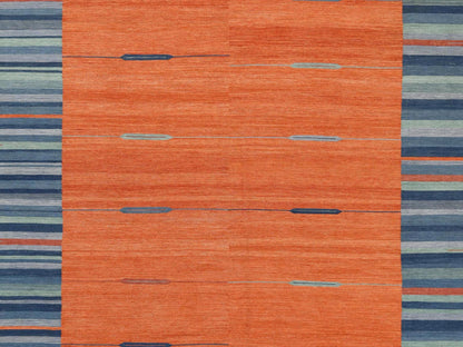 Orange 10'4" x 14'2" Flatweave / Kilim Hand woven Wool Rug - Sku: O060050