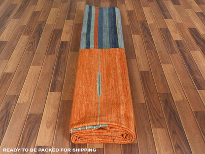 Orange 10'4" x 14'2" Flatweave / Kilim Hand woven Wool Rug - Sku: O060050
