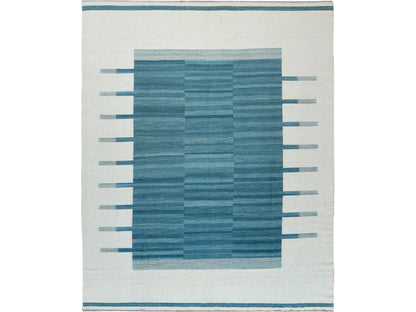 Teal 12'3" x 15'0" Flatweave / Kilim Hand woven Wool Rug - Sku: O060052