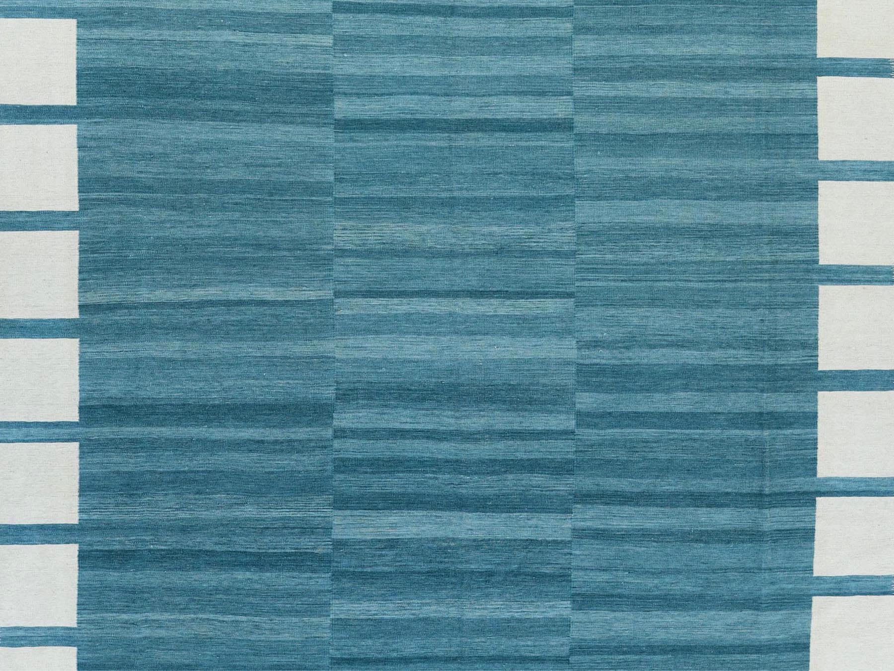 Teal 12'3" x 15'0" Flatweave / Kilim Hand woven Wool Rug - Sku: O060052