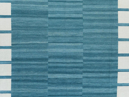 Teal 12'3" x 15'0" Flatweave / Kilim Hand woven Wool Rug - Sku: O060052