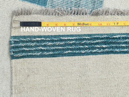 Teal 12'3" x 15'0" Flatweave / Kilim Hand woven Wool Rug - Sku: O060052