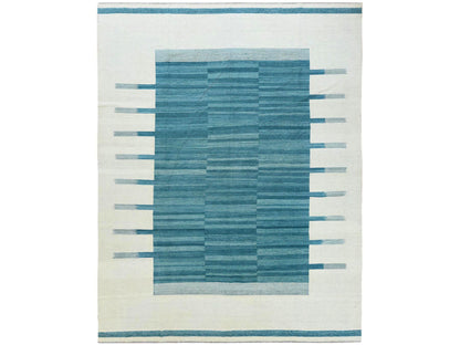 Teal 10'8" x 14'1" Flatweave / Kilim Hand woven Wool Rug - Sku: O060053