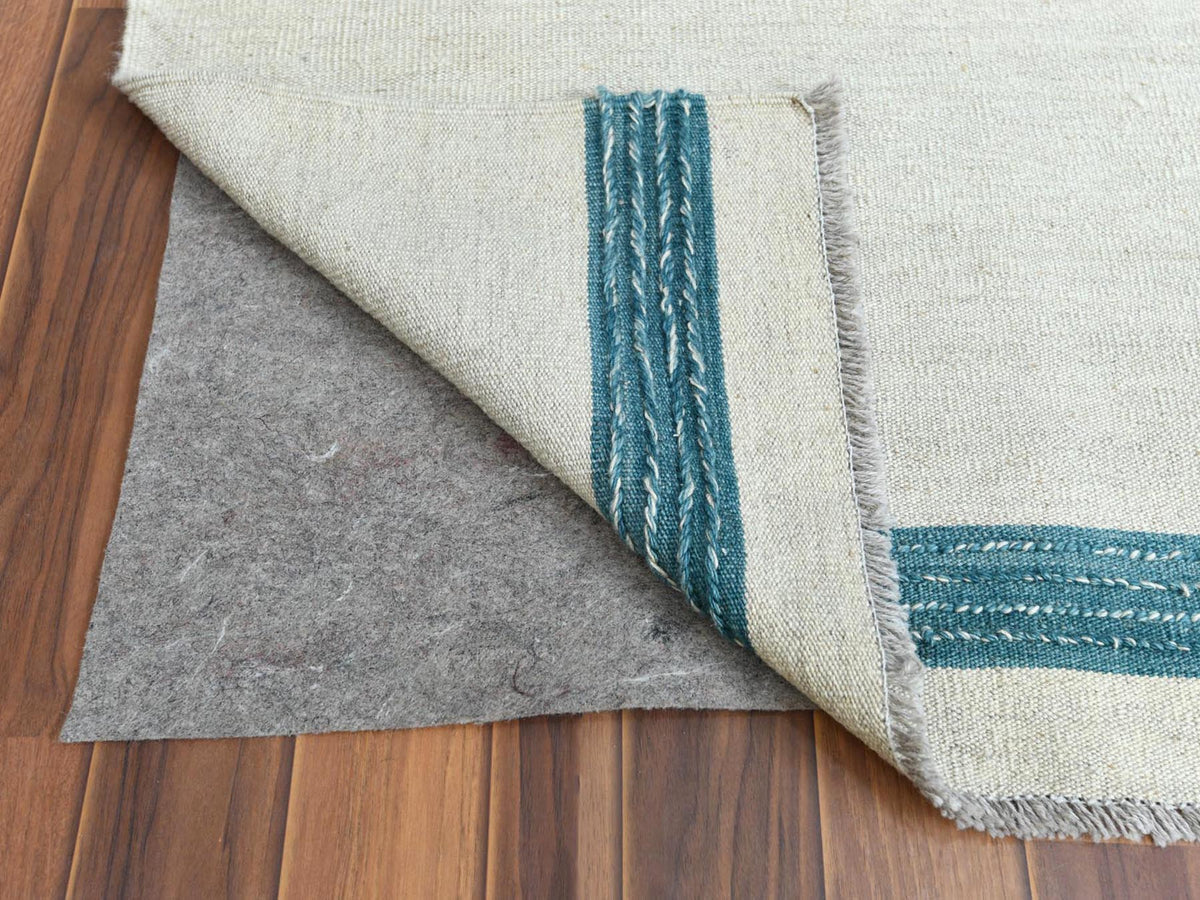 Kilim Flat-Weave hand-knotted wool rug in Teal, 10'8" x 14'1" — SKU O060053 (view 3)