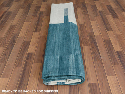 Teal 10'8" x 14'1" Flatweave / Kilim Hand woven Wool Rug - Sku: O060053