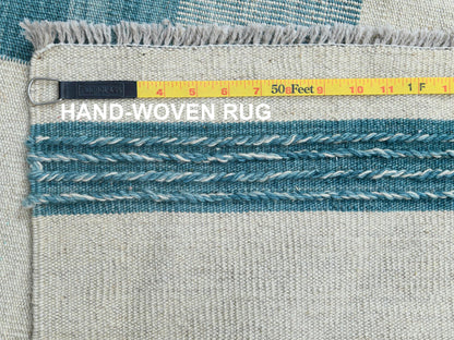 Teal 10'8" x 14'1" Flatweave / Kilim Hand woven Wool Rug - Sku: O060053
