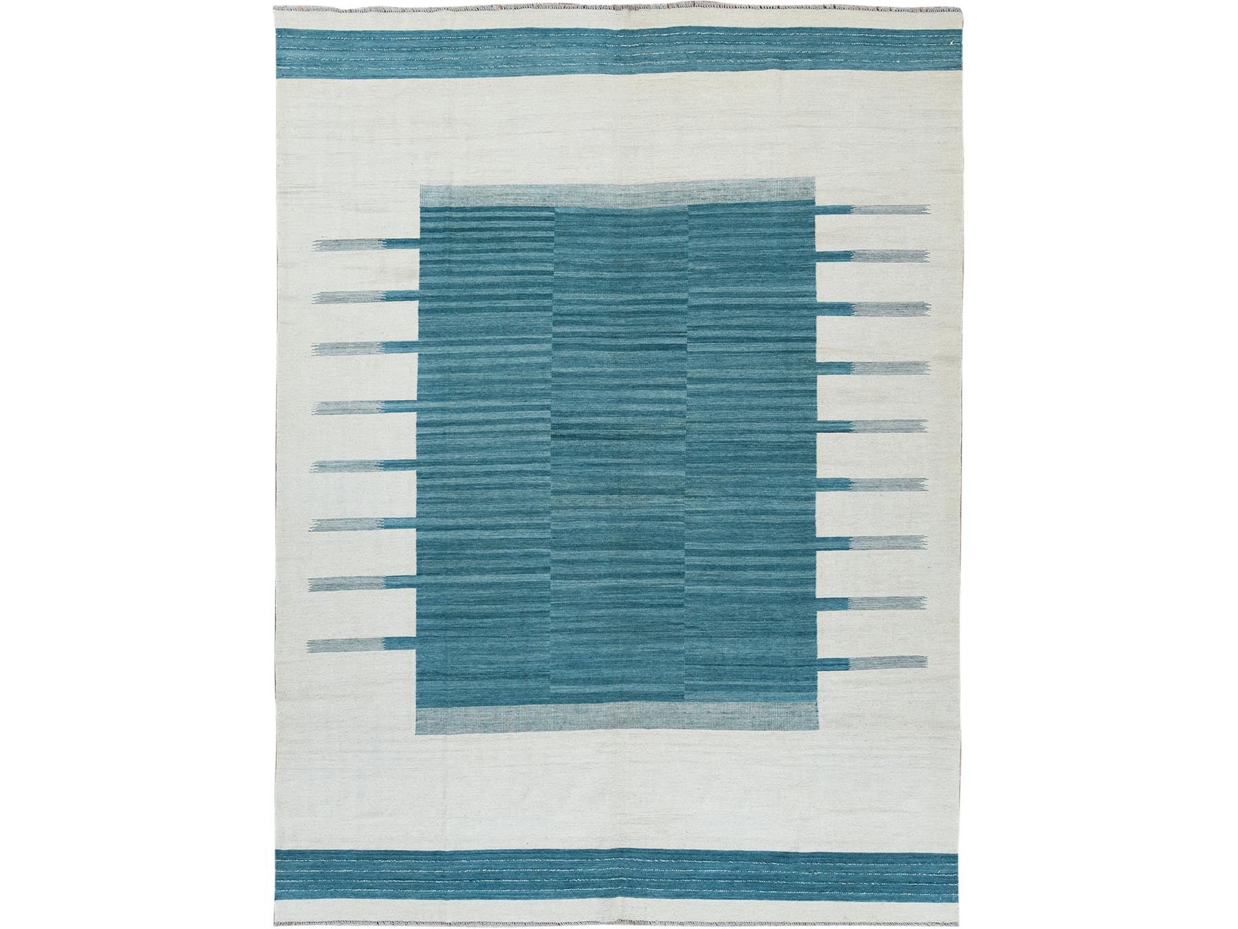 Teal 9'5" x 11'9" Flatweave / Kilim Hand woven Wool Rug - Sku: O060058