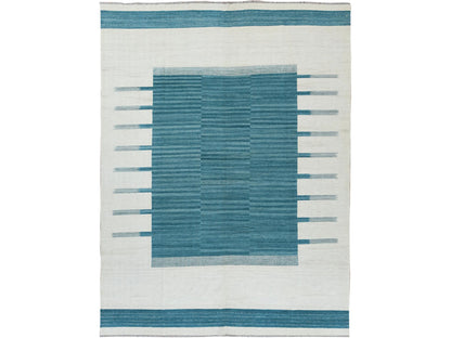 Teal 9'5" x 11'9" Flatweave / Kilim Hand woven Wool Rug - Sku: O060058
