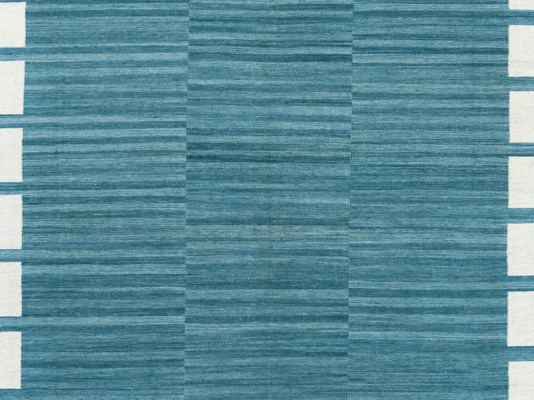 Teal 9'5" x 11'9" Flatweave / Kilim Hand woven Wool Rug - Sku: O060058