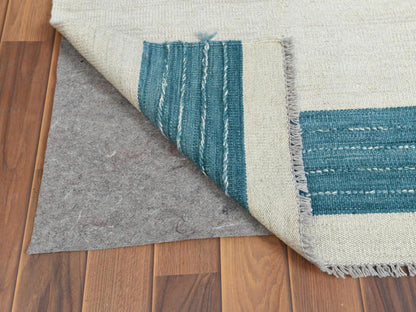 Teal 9'5" x 11'9" Flatweave / Kilim Hand woven Wool Rug - Sku: O060058