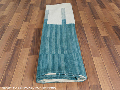Teal 9'5" x 11'9" Flatweave / Kilim Hand woven Wool Rug - Sku: O060058