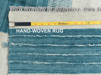 Teal 9'5" x 11'9" Flatweave / Kilim Hand woven Wool Rug - Sku: O060058