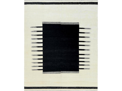 Kilim Flat-Weave hand-knotted wool rug in Black, 8'2" x 10' — SKU O060072