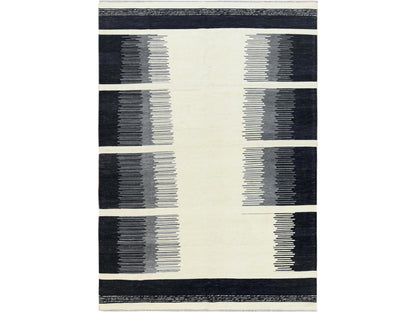 Ivory 6'3" x 9'0" Flat Weave Hand woven Wool Rug - Sku: O060082