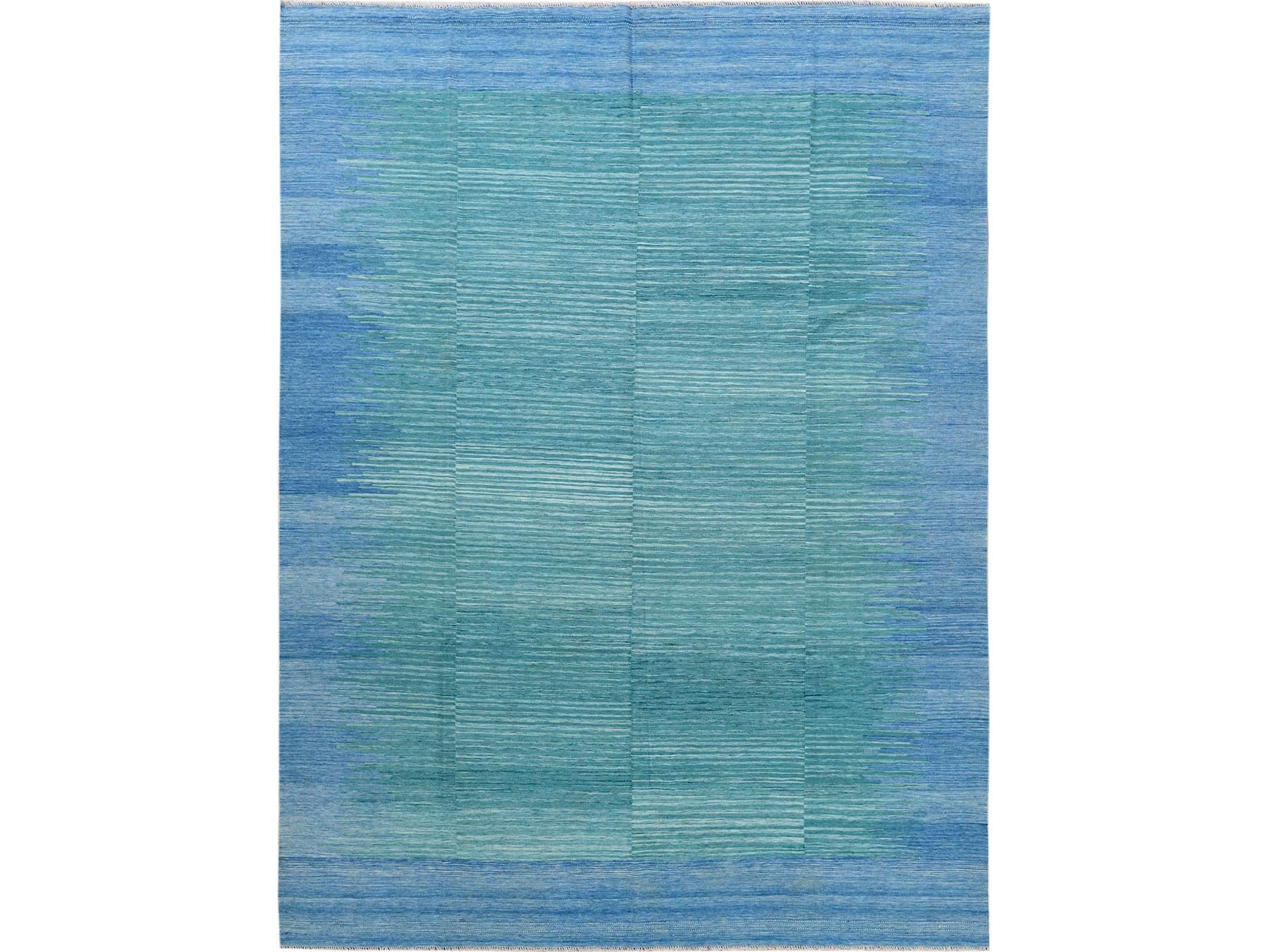Teal 9'1" x 12'2" Flatweave / Kilim Hand woven Wool Rug - Sku: O060086