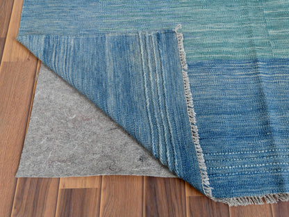 Teal 9'1" x 12'2" Flatweave / Kilim Hand woven Wool Rug - Sku: O060086