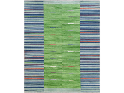 Green 8'3" x 10'1" Flatweave / Kilim Hand woven Wool Rug - Sku: O060093
