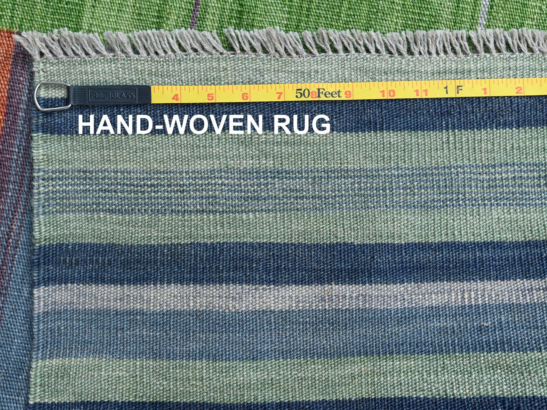 Kilim Flat-Weave hand-knotted wool rug in Green, 8'3" x 10'1" — SKU O060093 (view 5)