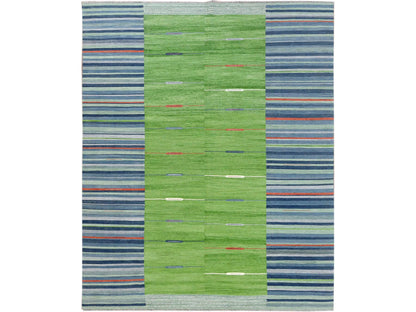 Kilim Flat-Weave hand-knotted wool rug in Green, 8'3" x 10'1" — SKU O060094