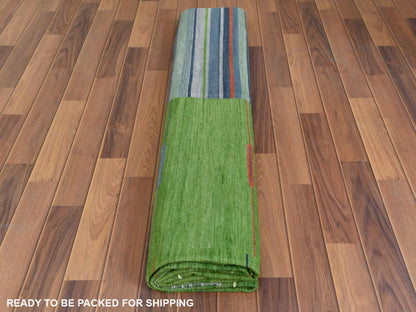 Kilim Flat-Weave hand-knotted wool rug in Green, 8'3" x 10'1" — SKU O060094 (view 5)