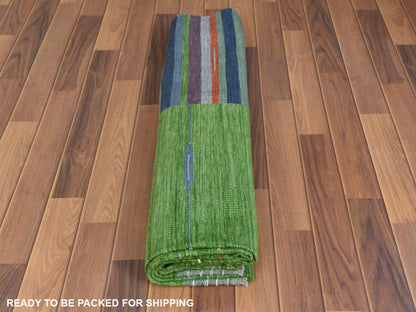 Kilim Flat-Weave hand-knotted wool rug in Green, 6'2" x 9'2" — SKU O060095 (view 5)