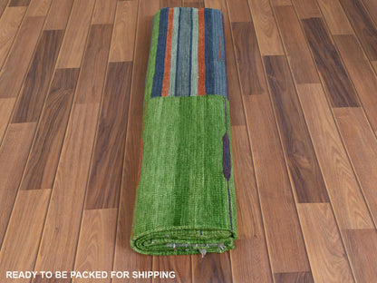 Kilim Flat-Weave hand-knotted wool rug in Green, 6'3" x 9'2" — SKU O060096 (view 5)
