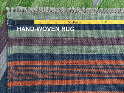 Kilim Flat-Weave hand-knotted wool rug in Green, 6'3" x 9'2" — SKU O060096 (view 6)